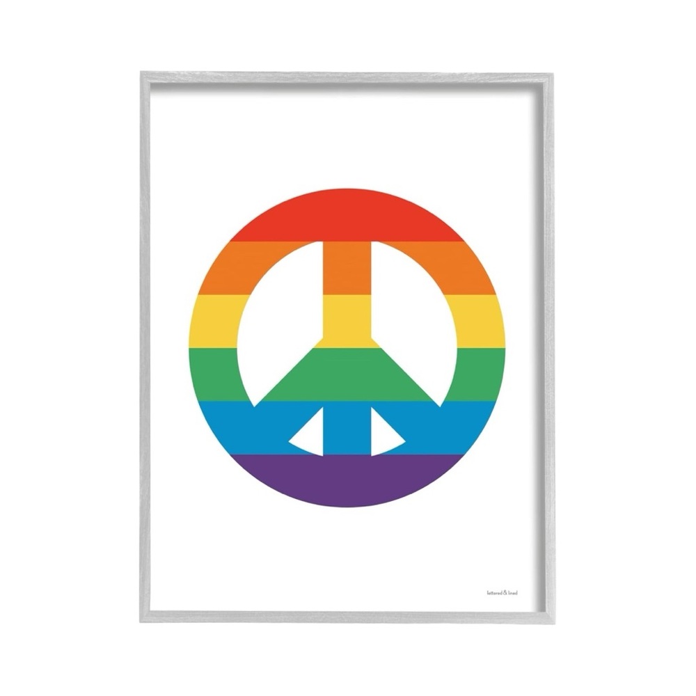 ✨BNWT - Rainbow Striped Peace Sign Pride Symbol Lined Gray Framed Wall Art✨
